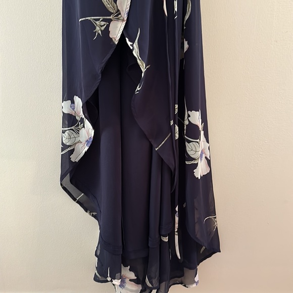 Lulus long navy cream print wrap around dress Size S - Picture 8 of 15